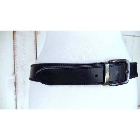 Levi Strauss thick black leather wide belt with distressed buckle / unisex - Picture 4 of 6